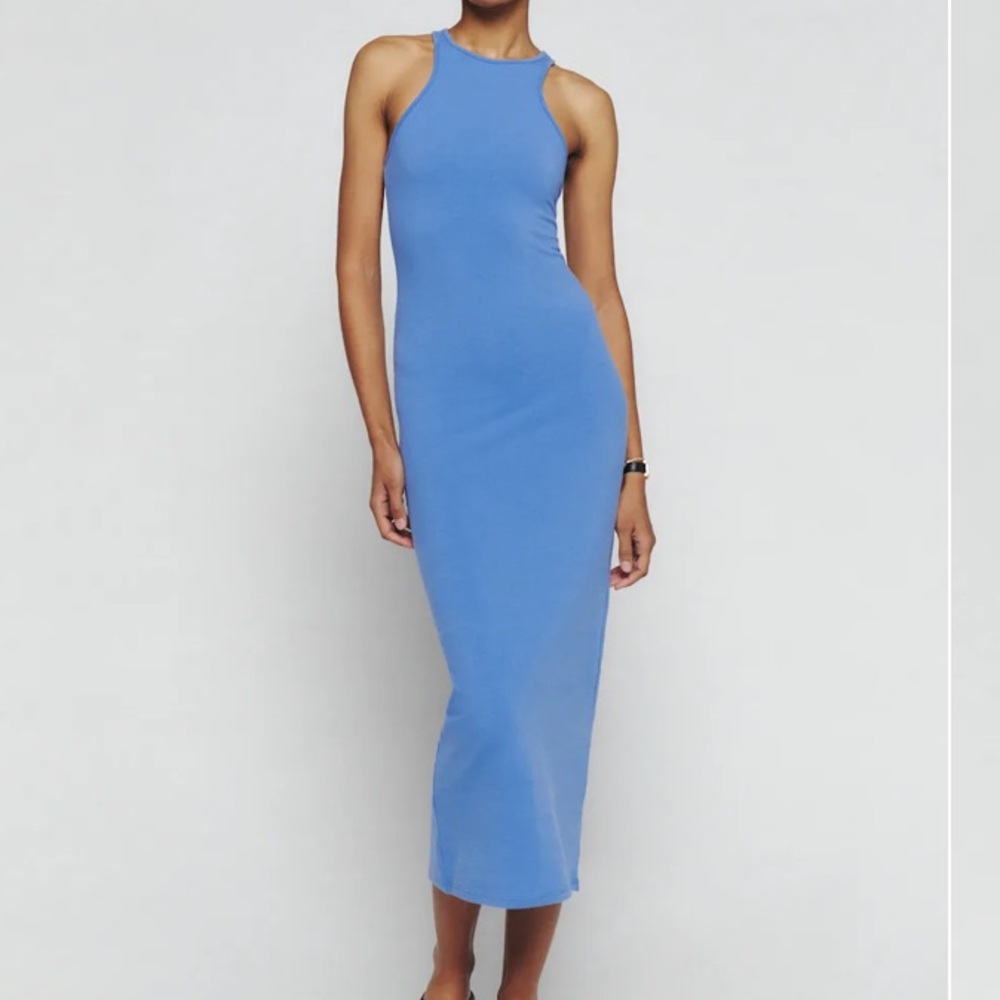 Reformation Luana Dusk Blue Knit Racerback Tank Dress